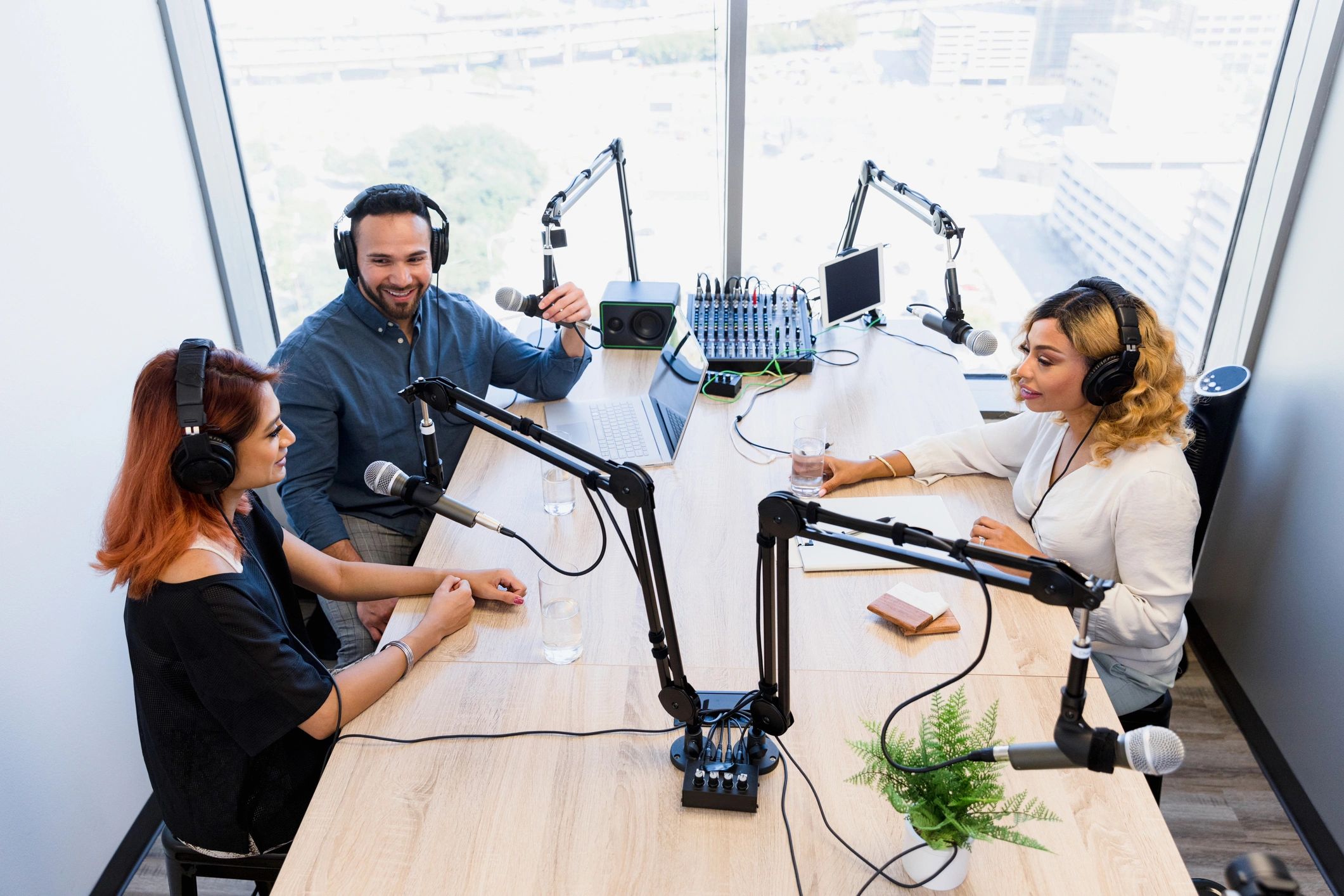 Professional studio interview setup with audio equipment