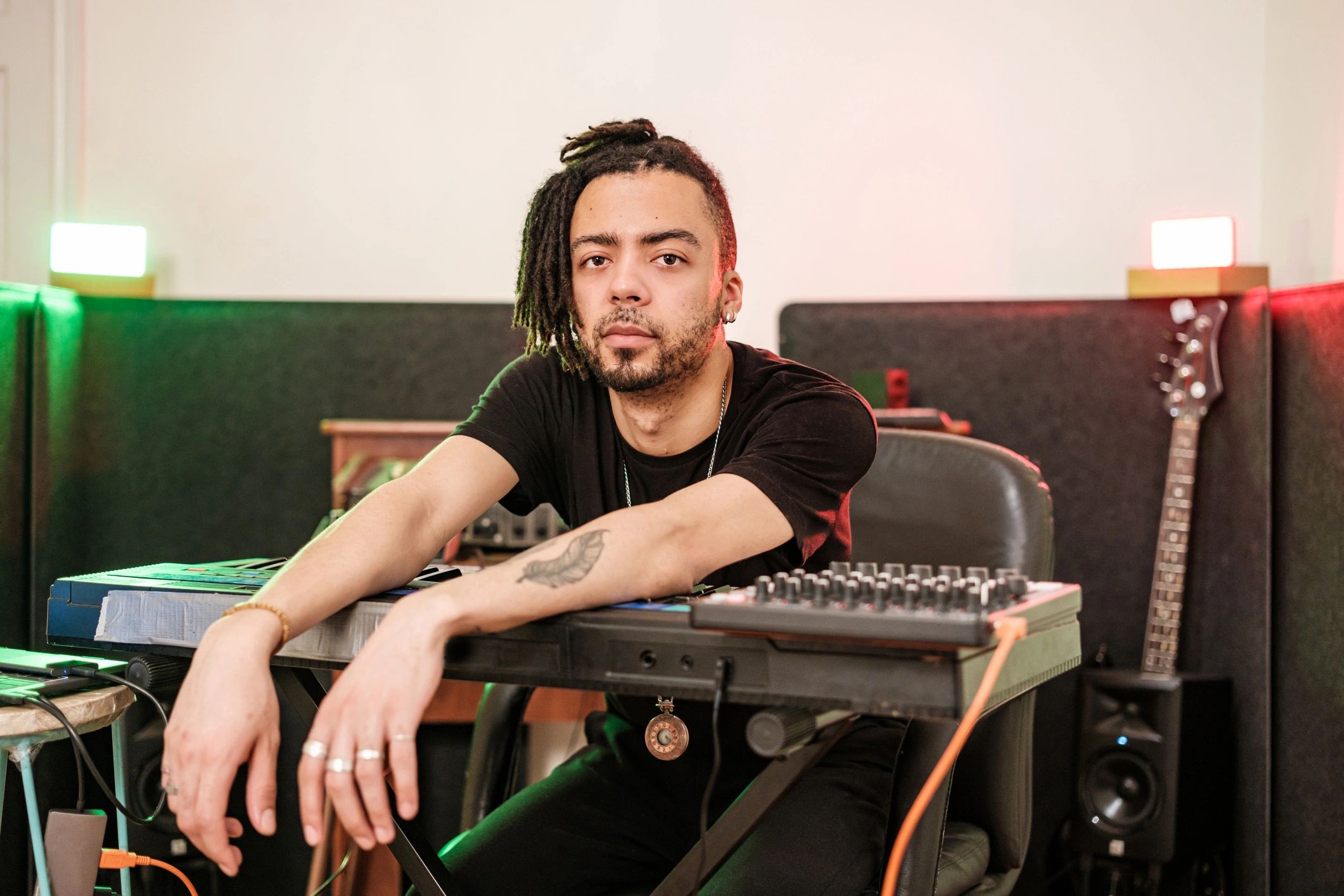 Musician working in a home recording studio